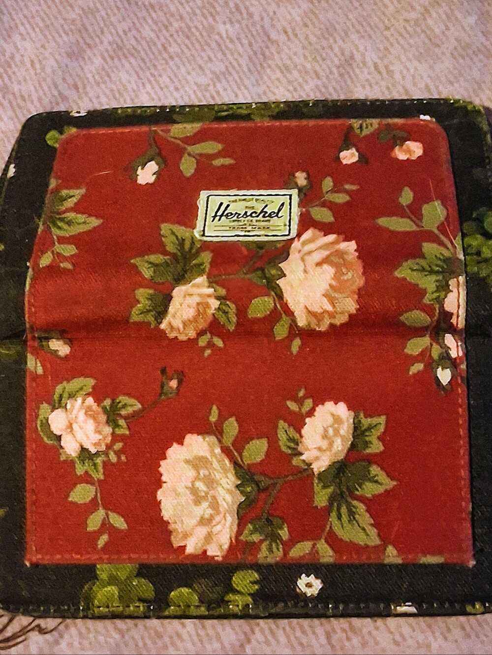 Herschel Canvas Floral All Around Zipper Wallet in Red with Pink Roses